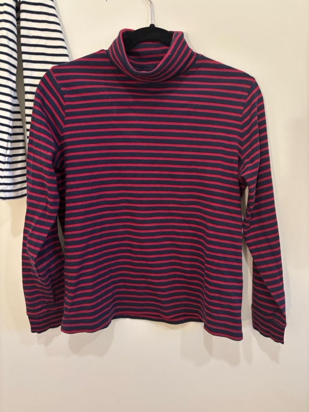 L.L.Bean Navy and Burgundy Striped Turtleneck Top